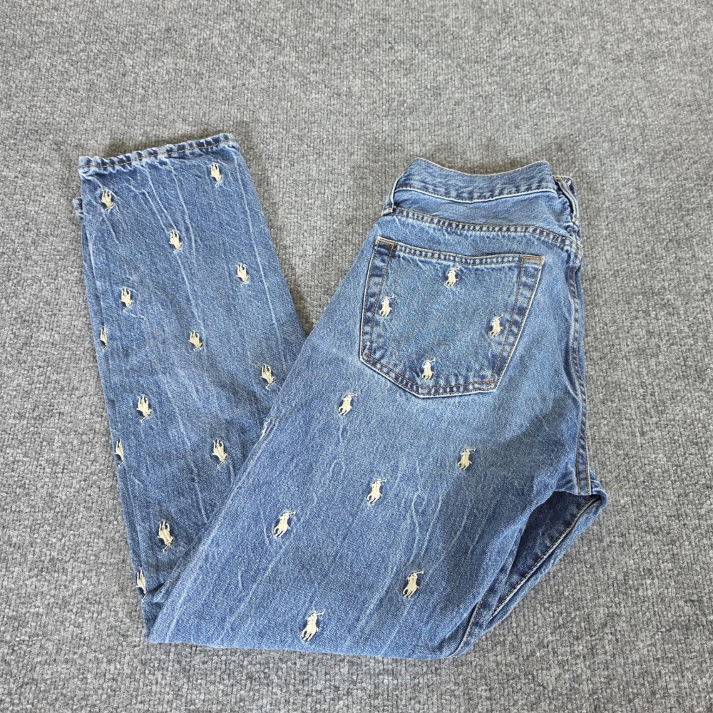 Polo Ralph Lauren Mens Medium Wash All Over Pony Logo Jeans Tag 30x30 Act 29x26